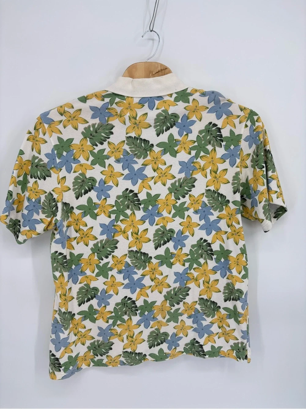 Chaps Ralph Lauren Polo Shirt Mens XL Ribbed Knit Hawaiian Flower Floral Vintage